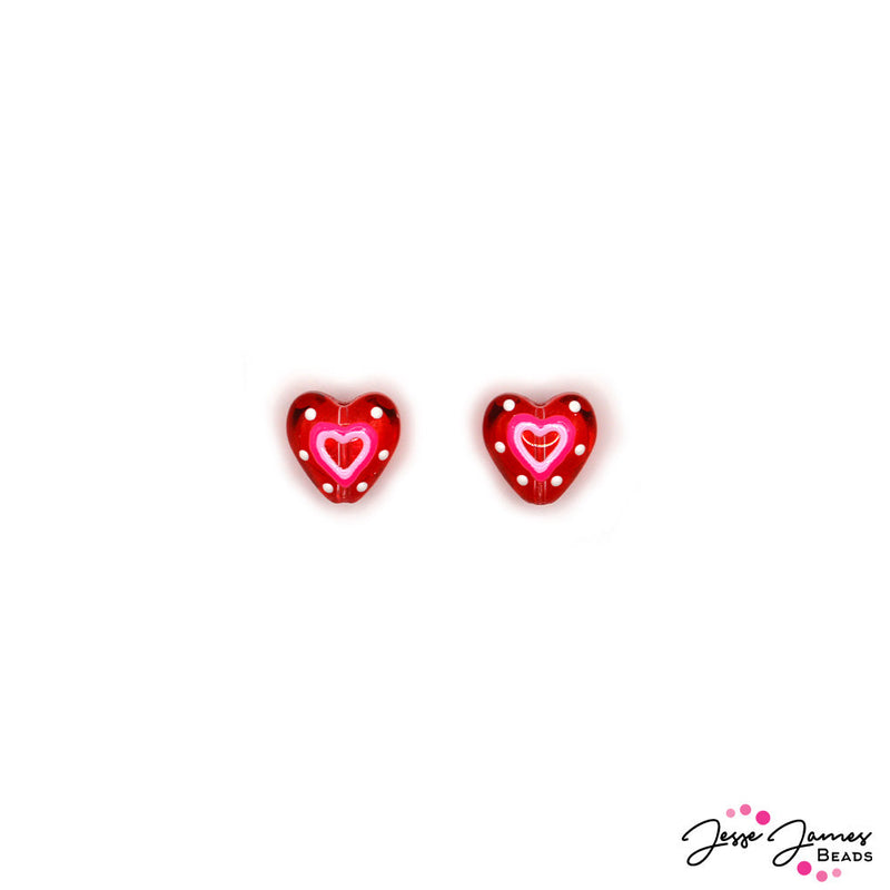 Lampwork Bead Pair in Classic Red Hearts