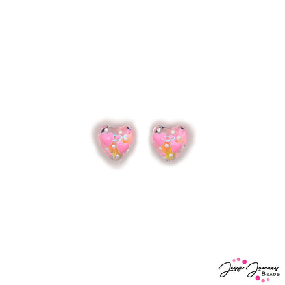 Lampwork Bead Pair in Pastel Hearts