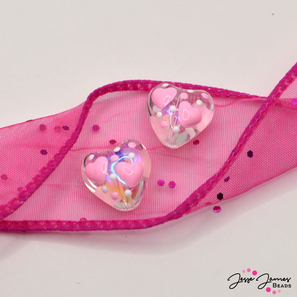 Lampwork Bead Pair in Pastel Hearts