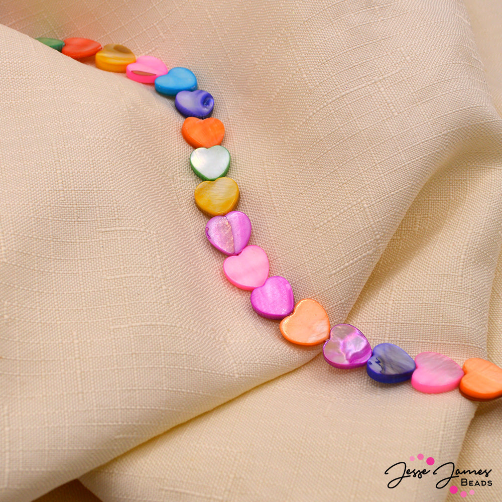 Single-Style Mother-of-Pearl Bead Strand in Fruit Jelly Hearts