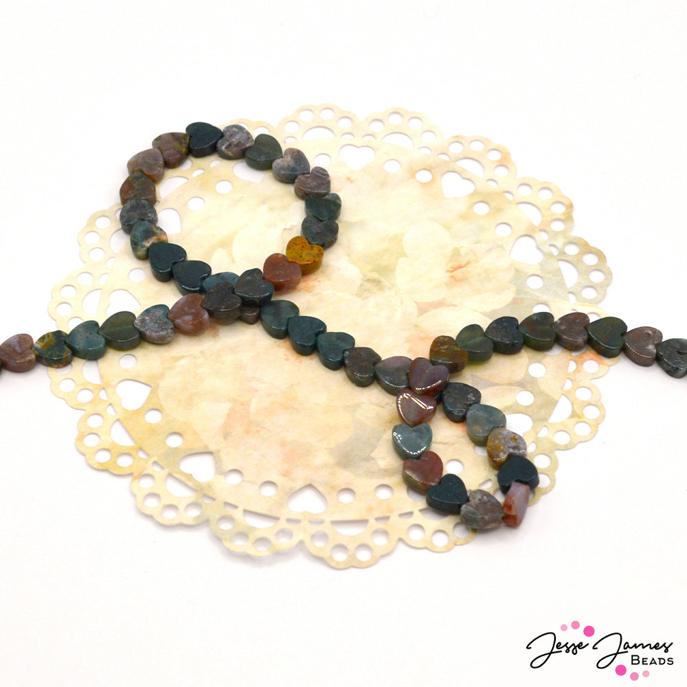 Single-Style Stone Bead Strand in 6mm India Agate Hearts