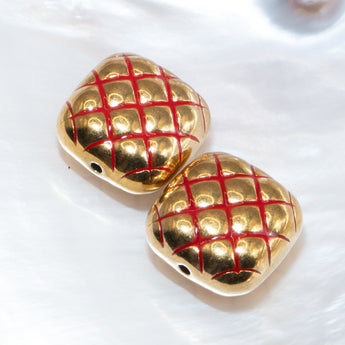 Square Bead Pair in Red Snake