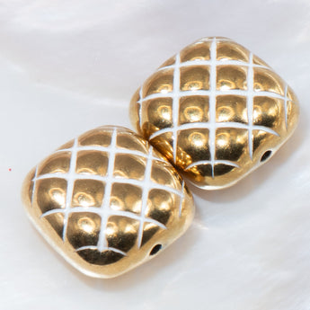 Square Bead Pair in White Snake