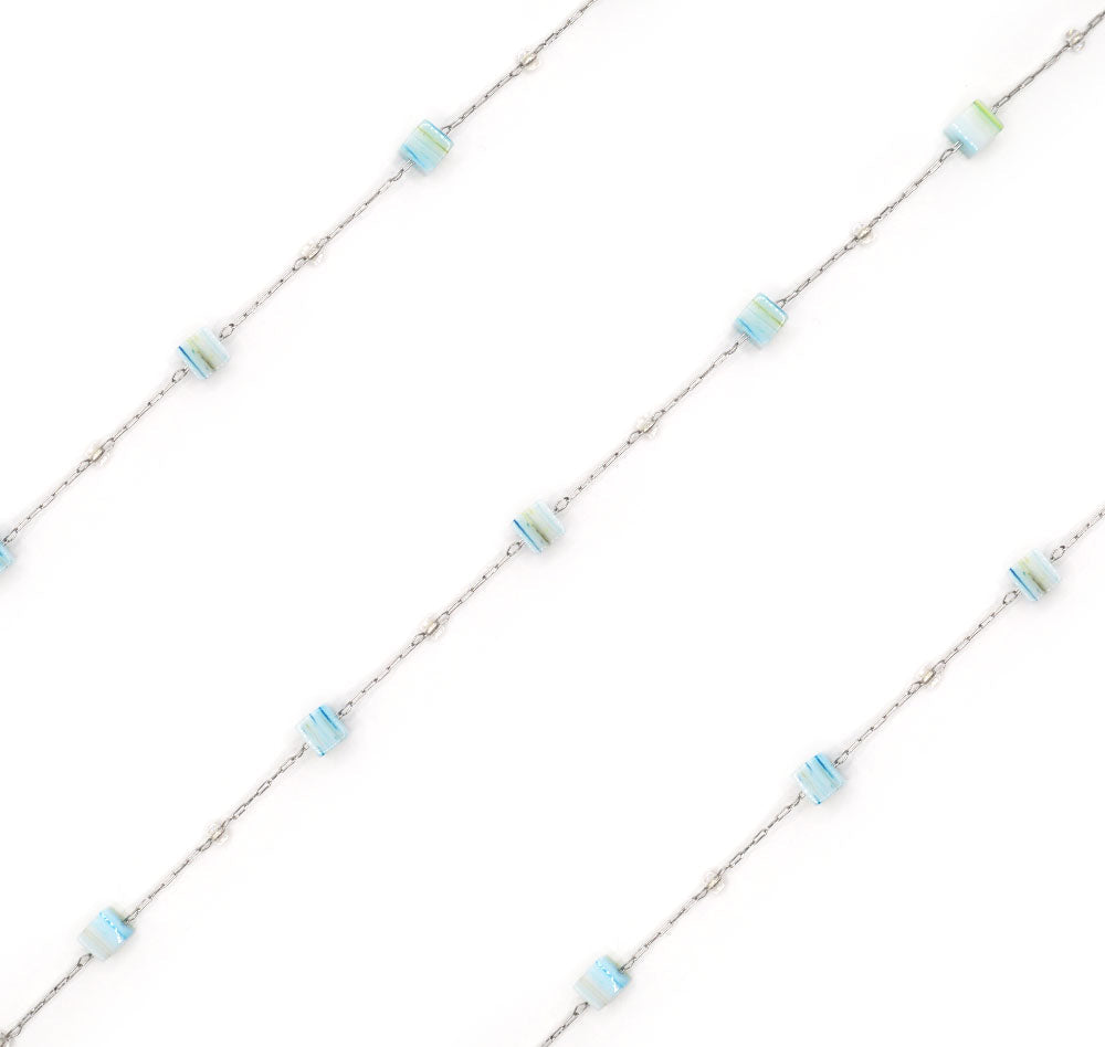 Faux Stone Sqaure Link Chain in Sky Blue