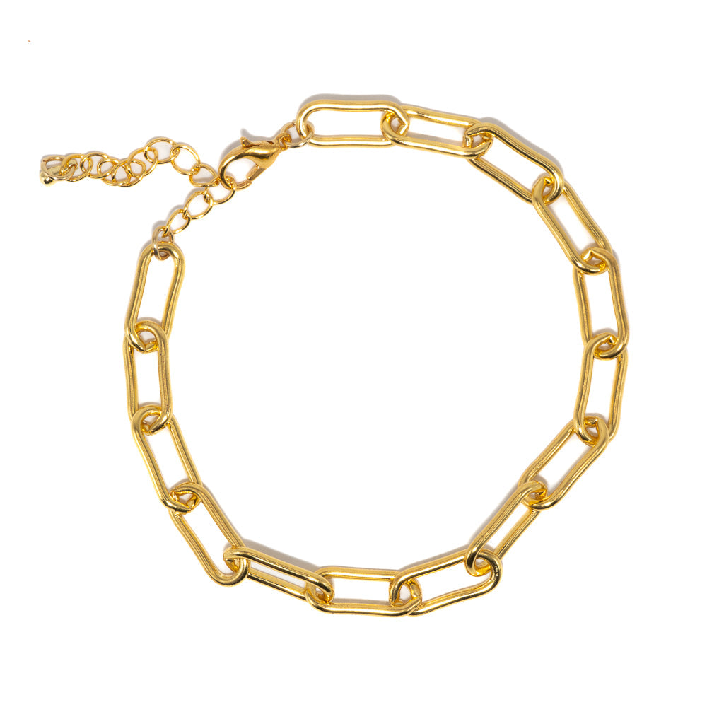 Stackable Paperclip Chain Link Gold Bracelet
