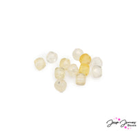 This set of citrine stone beads captures the beauty of the morning sun. Each earthly stone bead measures a petite 4mm in size, ideal for wire-wrapping, earrings, bracelets, and more. Create lovely garden party-ready designs with these bright yellow hues. Includes 12 beads per set.