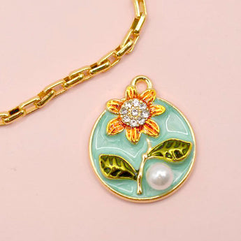 Sunflower Rhinestone & Pearl Charm