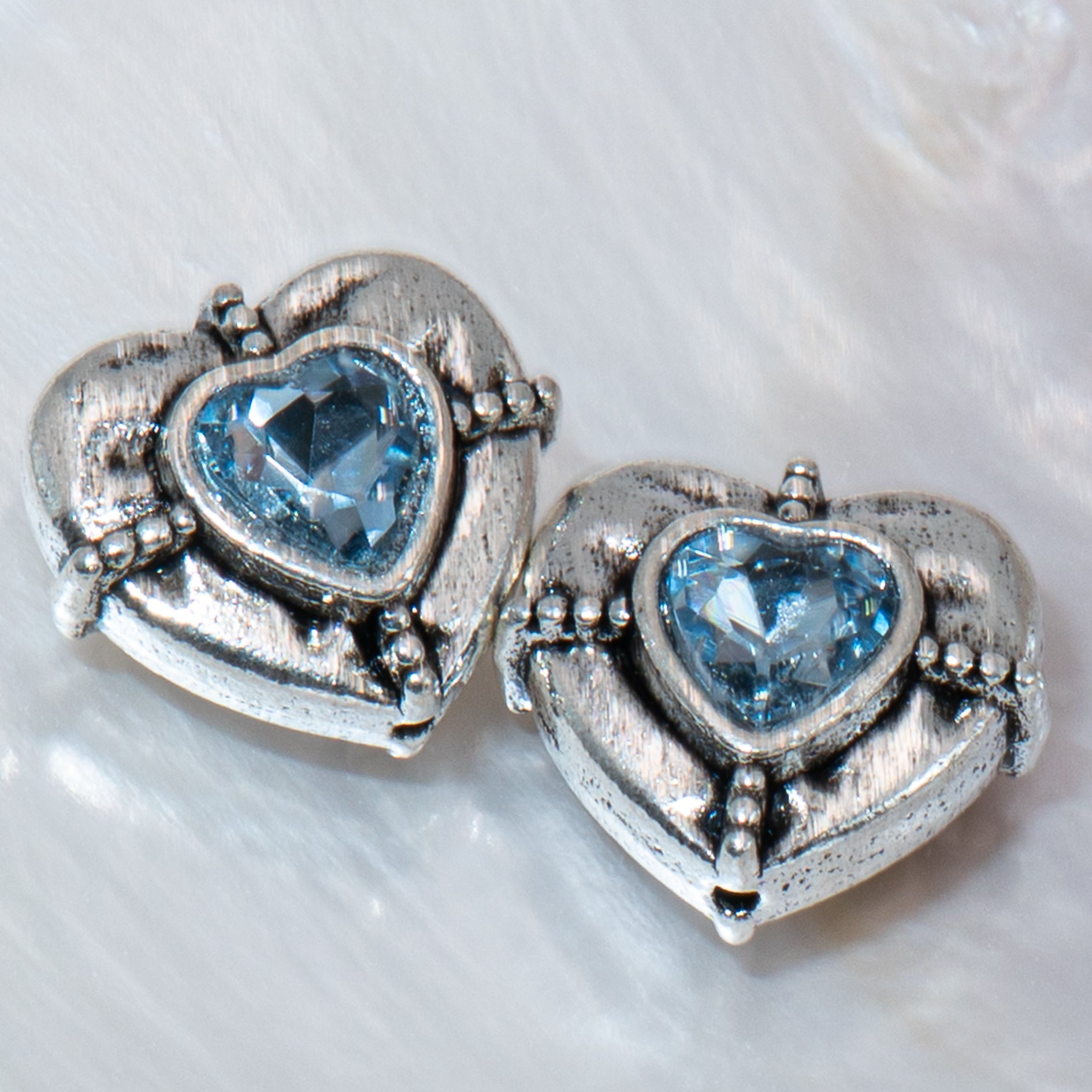 Tibetan Heart Bead Pair in Blue Crystal