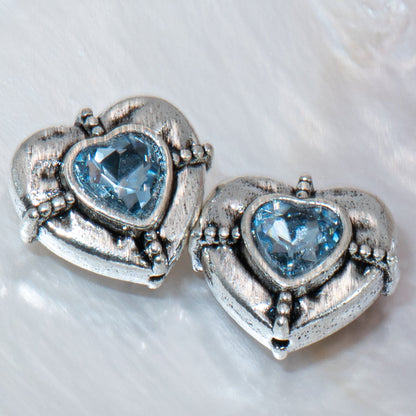Tibetan Heart Bead Pair in Blue Crystal