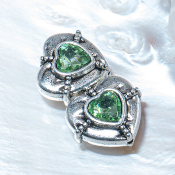 Tibetan Heart Bead Pair in Green Crystal