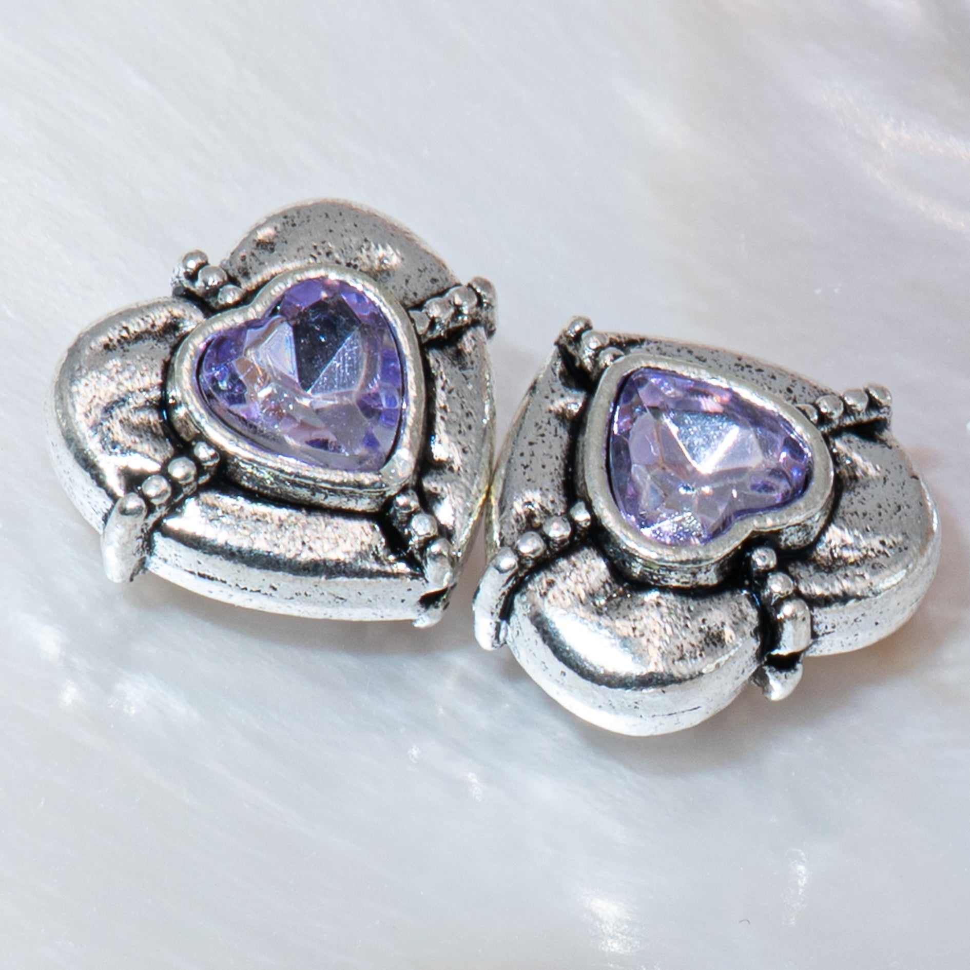 Tibetan Heart Bead Pair in Purple Crystal