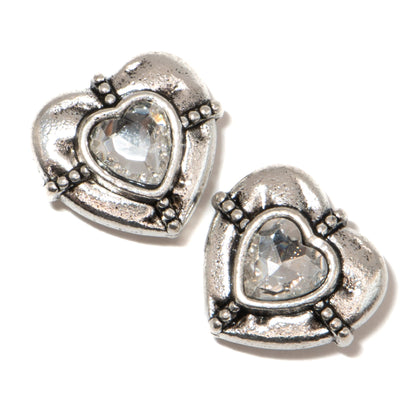 Tibetan Heart Bead Pair in White Crystal