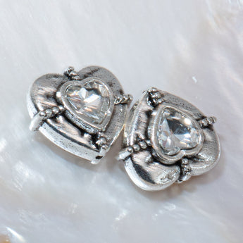 Tibetan Heart Bead Pair in White Crystal