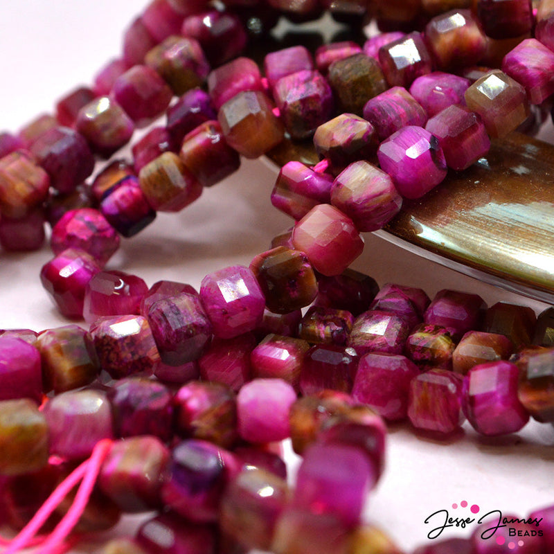 Tiny Tigers Pink Tigerseye Natural Stone Beads