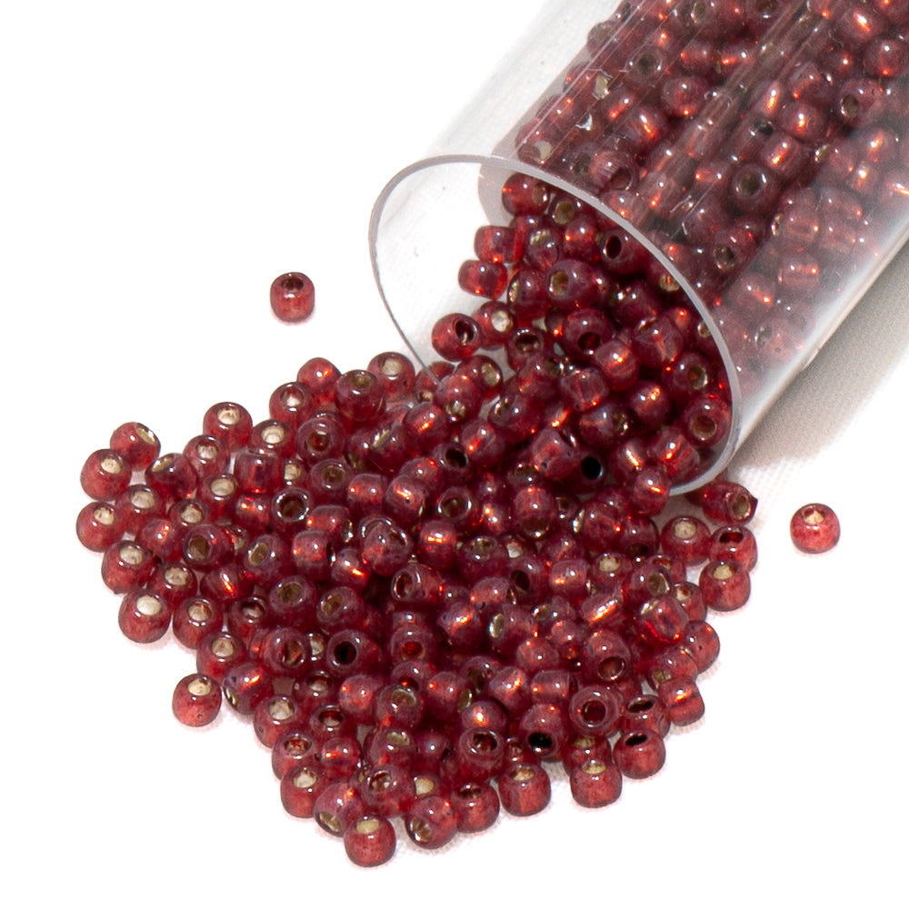 TOHO Glass 11/0 Seed Beads in Silver Lined Cranberry