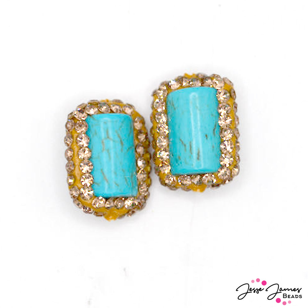 Turquoise Bead Pair in Rising Rhinestone