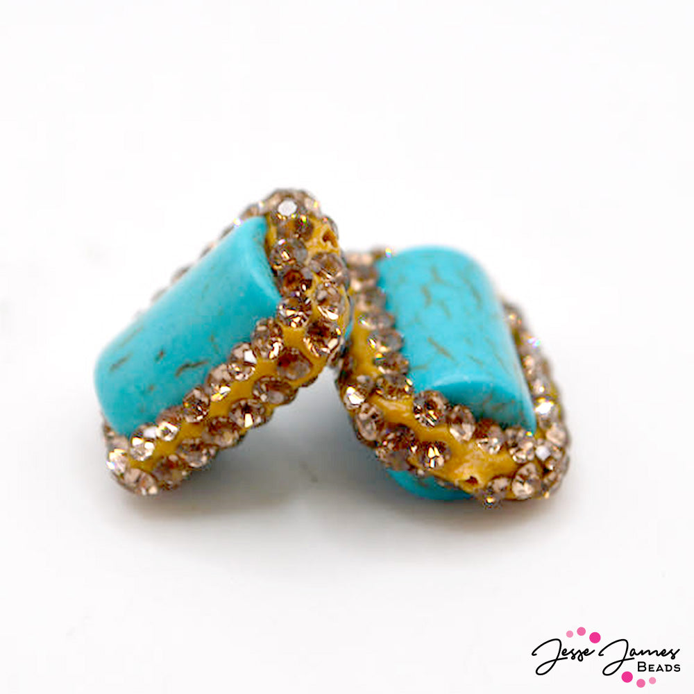 Turquoise Bead Pair in Rising Rhinestone