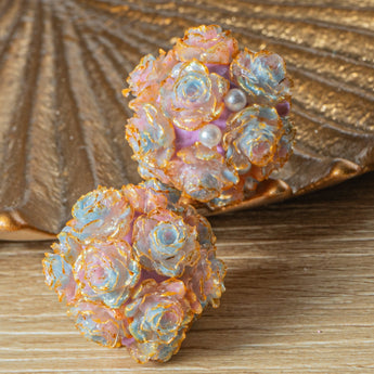 Vintage Garden Boho Bead Pair in Sherbet Roses