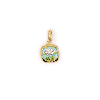 Water Lily Natural Pearl & Enamel Pendant