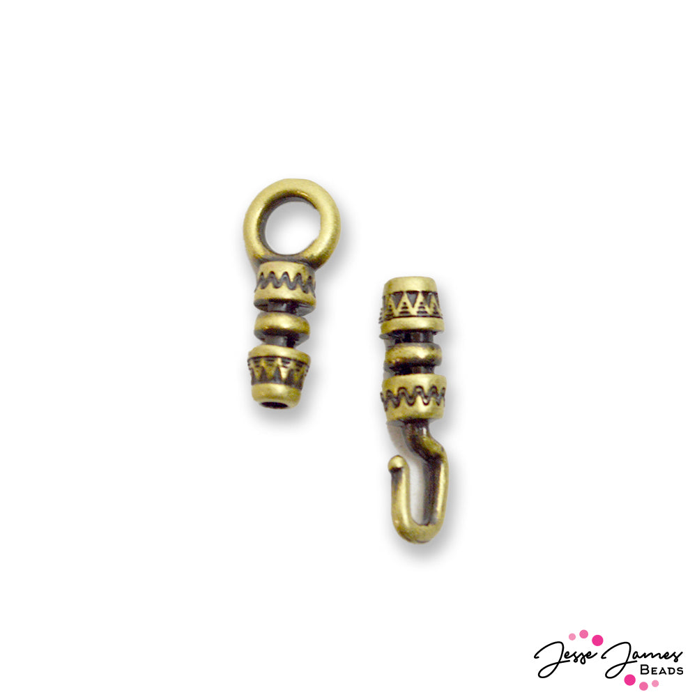 2mm Crimp Hook & Loop Clasp in Antique Brass