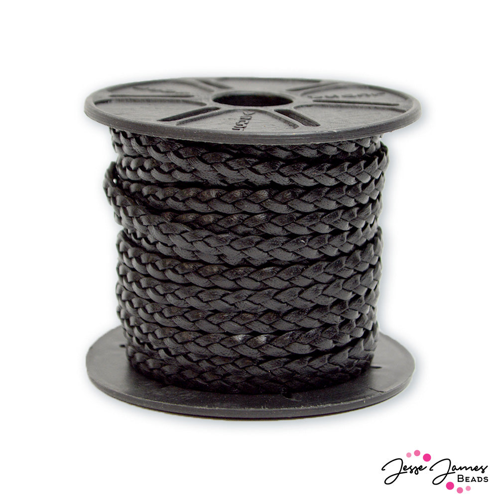 2-3MM Flat Braided Leather in Black