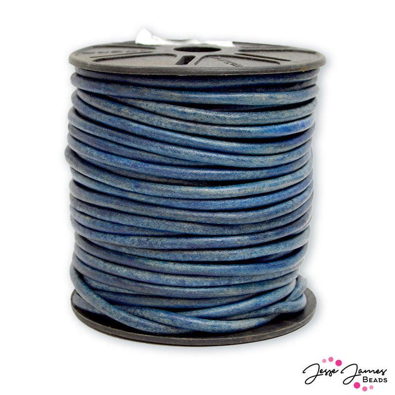 4MM Round Natural Blue Leather