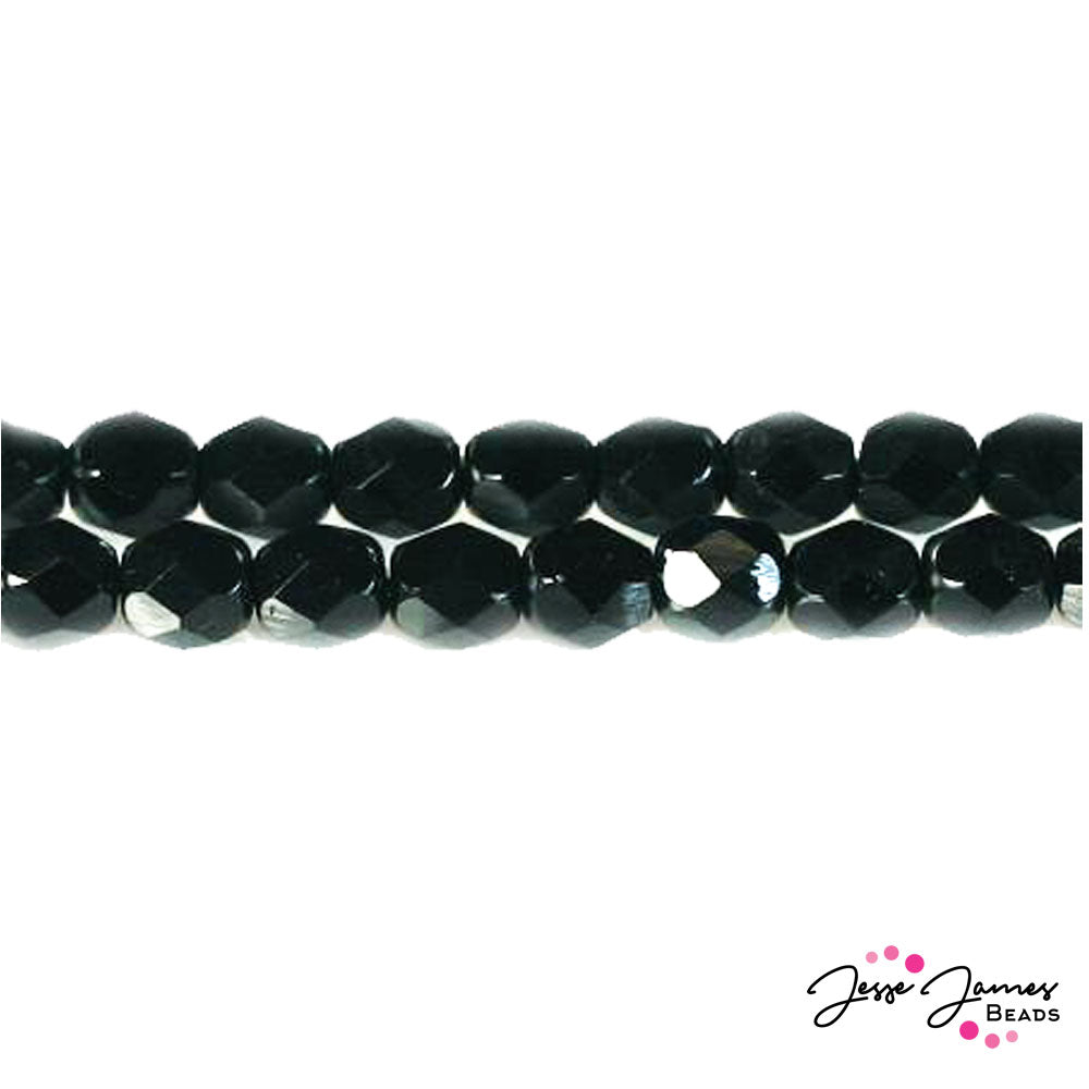 Black Jet Czech Fire Polish Beads 6mm 50 pieces