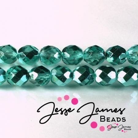 Czech Fire Polish Crystal Aqua Beads 8mm