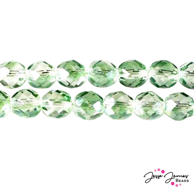 Green Mint Czech Fire Polish Crystal Beads 8mm 50 pieces