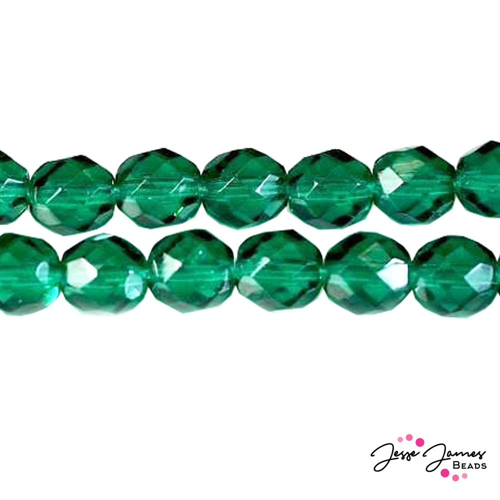 Green Emerald Czech Fire Polish Dark Beads 8mm 50 pieces
