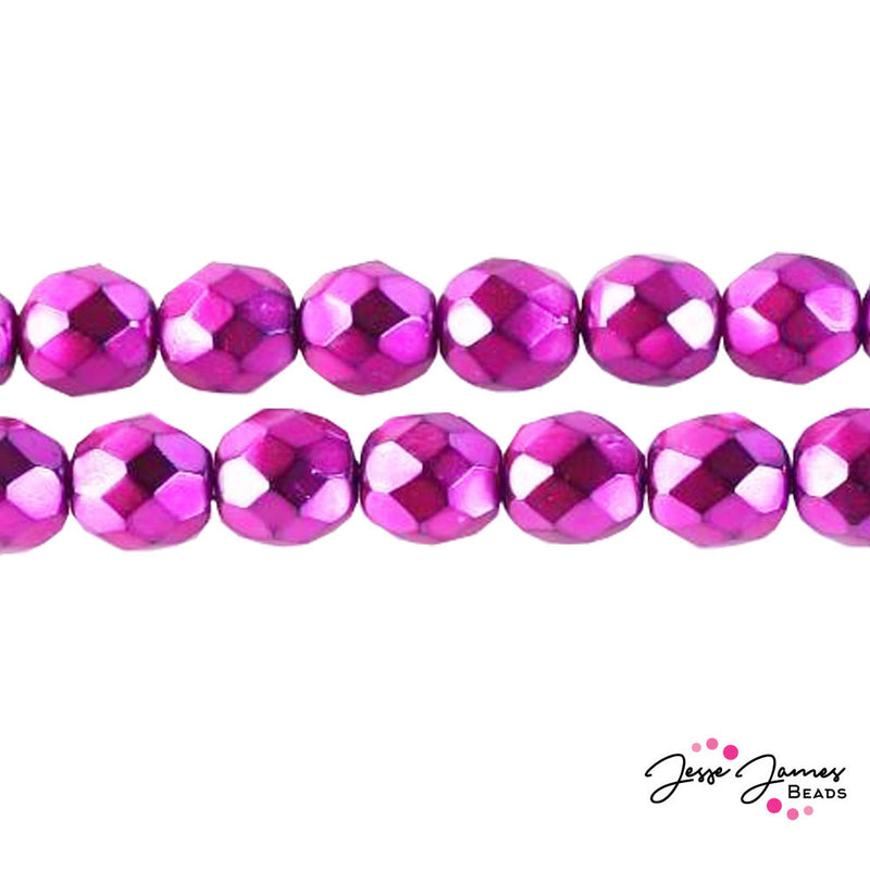 Pink Opaque Crystal Czech Fire Polish Dark Pearlized Beads 8mm 25 pieces
