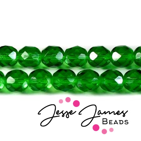 Green Light Emerald Czech Fire Polish Beads 8mm 50 pieces