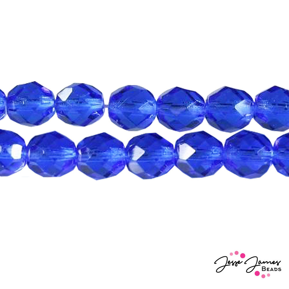 Blue Sapphire Czech Fire Polish Beads 8mm 50 pieces