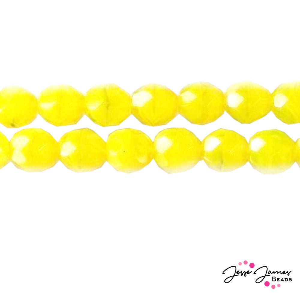 Yellow Opal Czech Fire Polish Beads 8mm 50 pieces