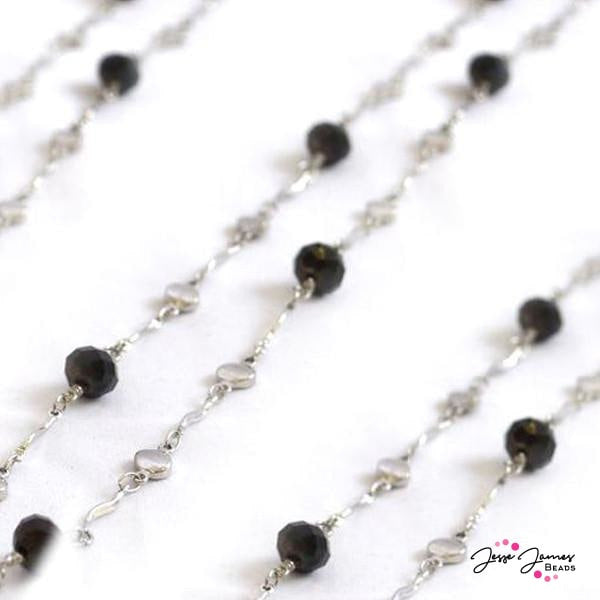 Beaded Chain Black as Night Silver