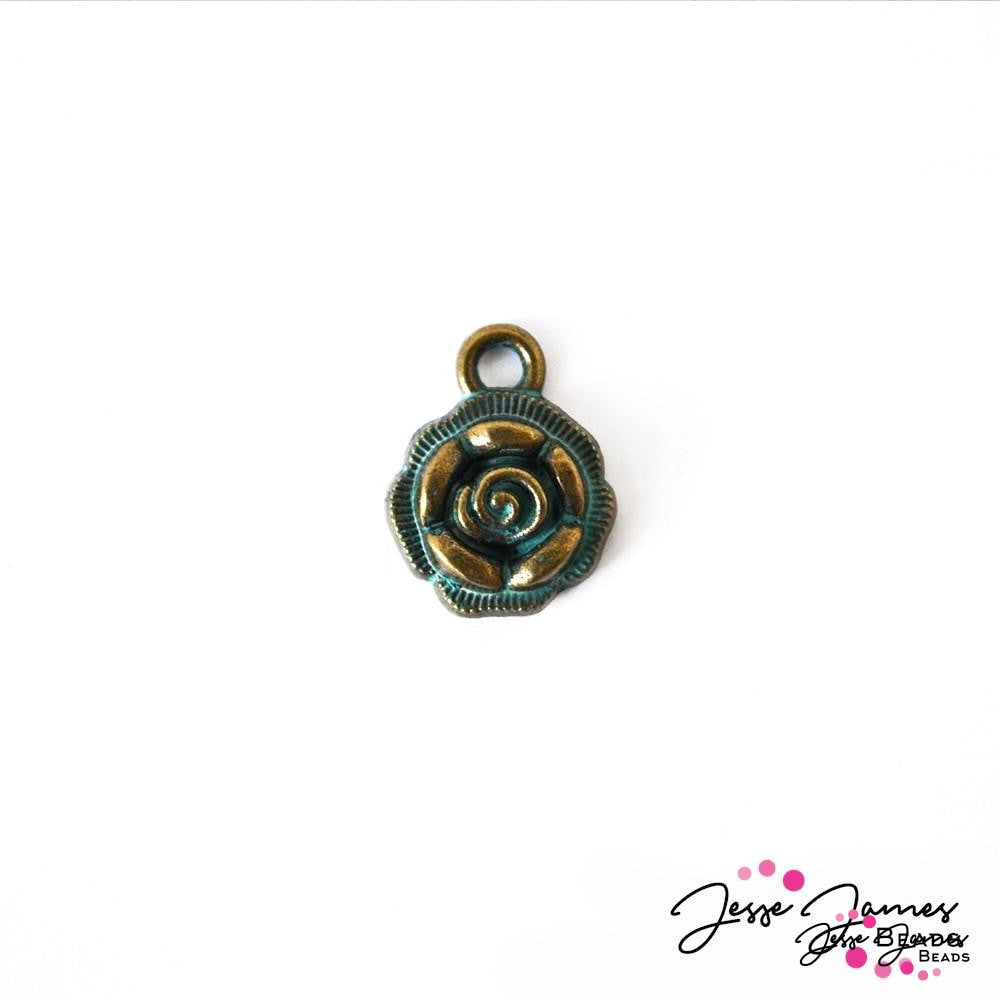 Patina Green Metal Rose Charm