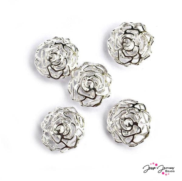 Rose Cage Crystals 5 Set Silver