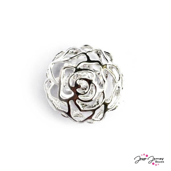 Silver Rose Cage Bead With Crystal