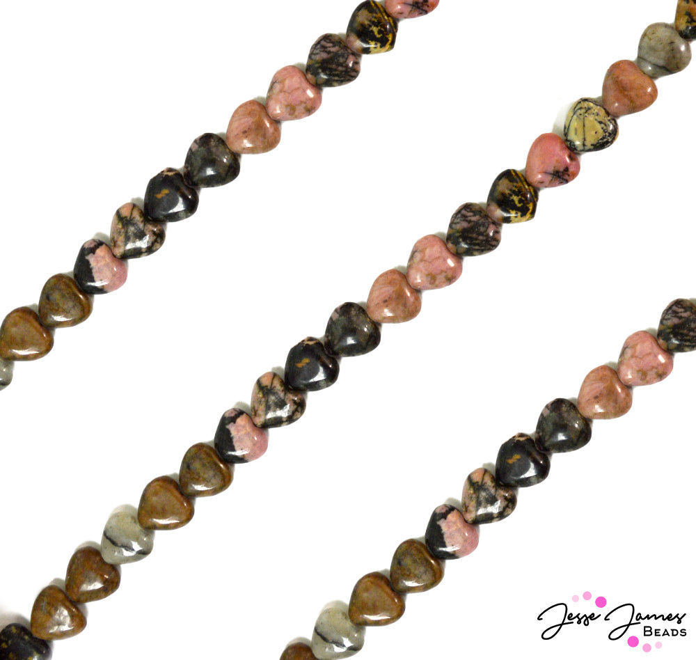 All Heart Stone Bead Strand in Rhodonite