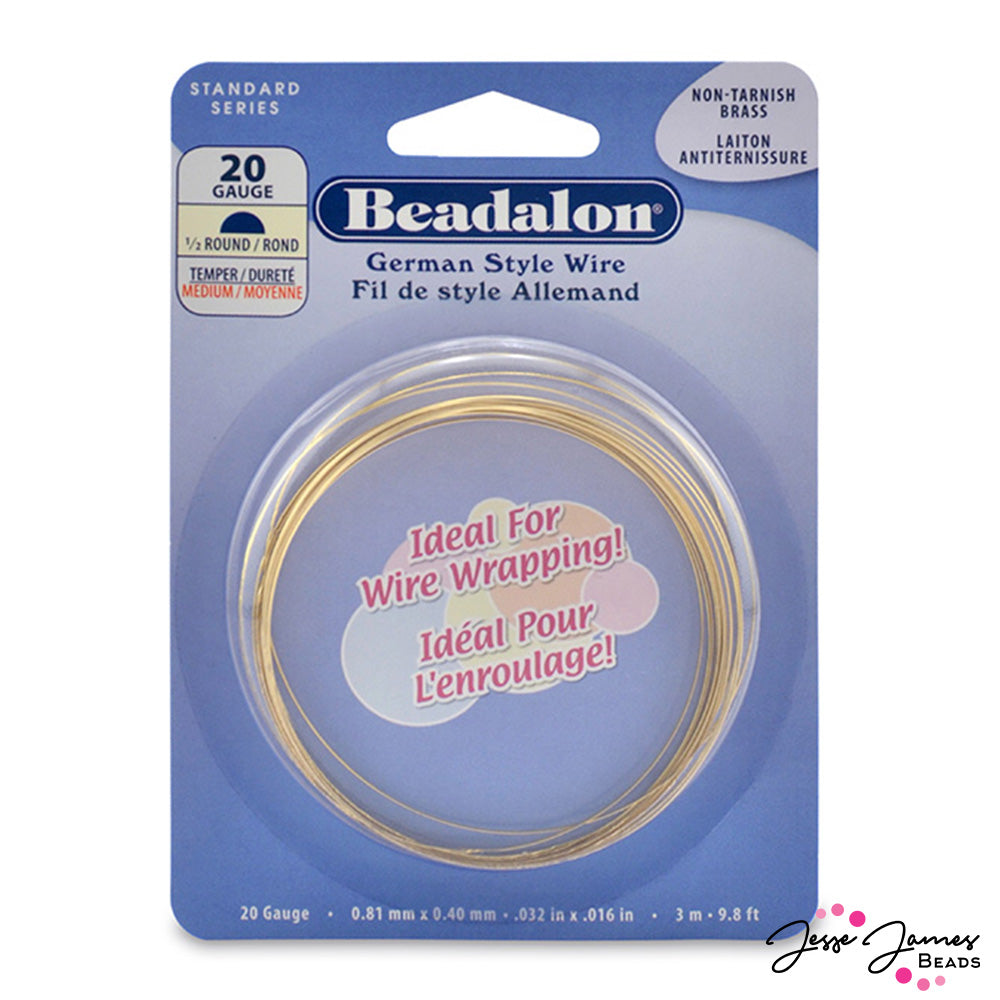 Beadalon German Style Half Round Square Wire in 20 Gauge Gold Color