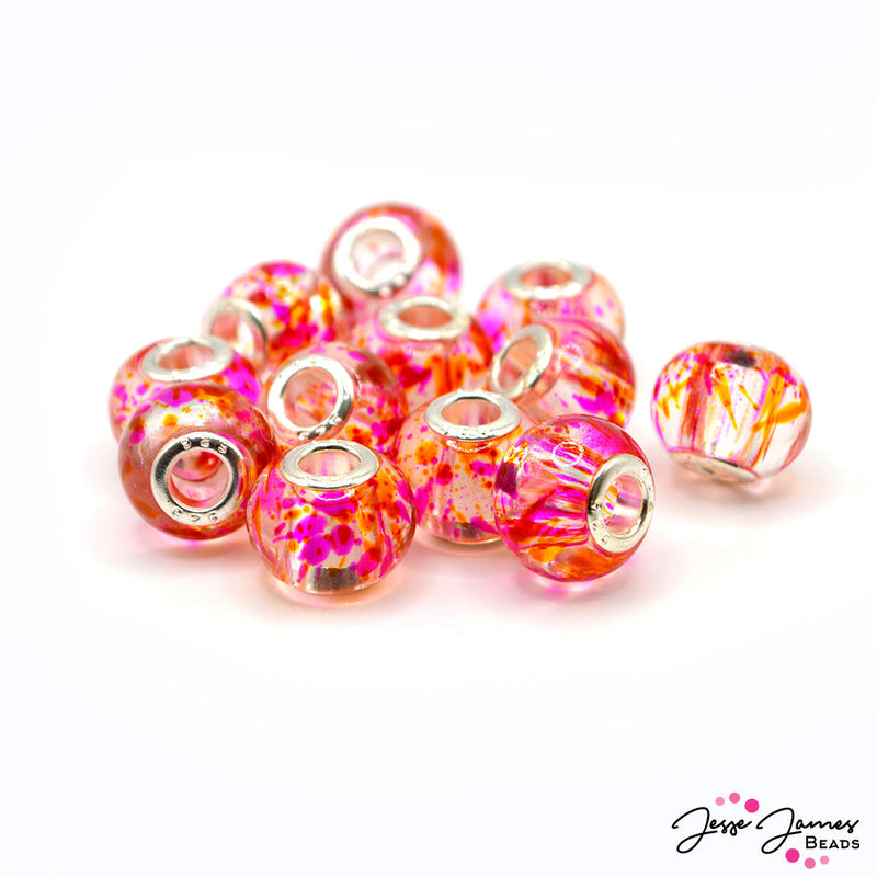 Beads By The Dozen in Rainbow Splatter Large Hole Beads