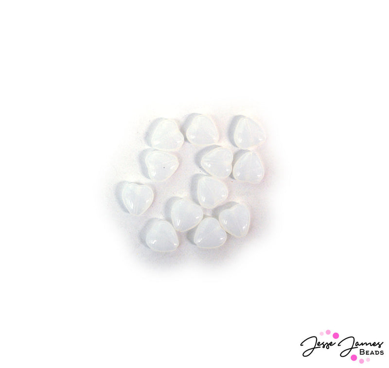 These milky white heart beads are perfect for adding a neutral touch to any lovely design project. Beads come in a set of 12. Each bead measures 11mm x 11mm x 4mm.
