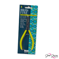 These pliers are a jewelry making essential. Round nose pliers are the go-to for creating loops, eye pins, clasps, jump rings, coils, and more. The Micro-Fine tool line by BeadSmith features ultra-lightweight pliers with spring-action for ease of use. These pliers are easy to grip and manuver to create your designs.