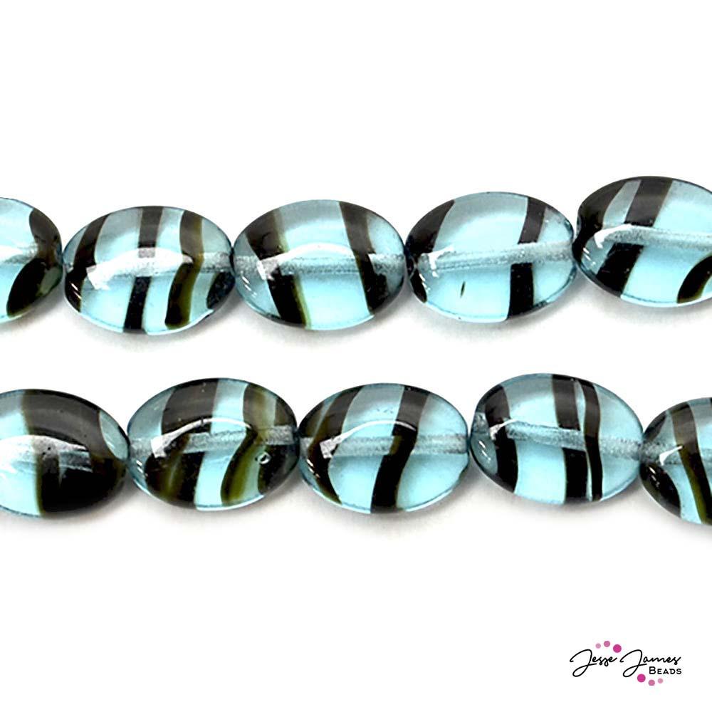 Blue Tiger 12x9mm Czech Glass Oval Beads
