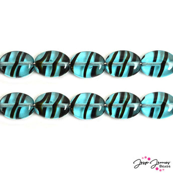 Blue Tigereye Flat Oval Czech Glass Bead Set