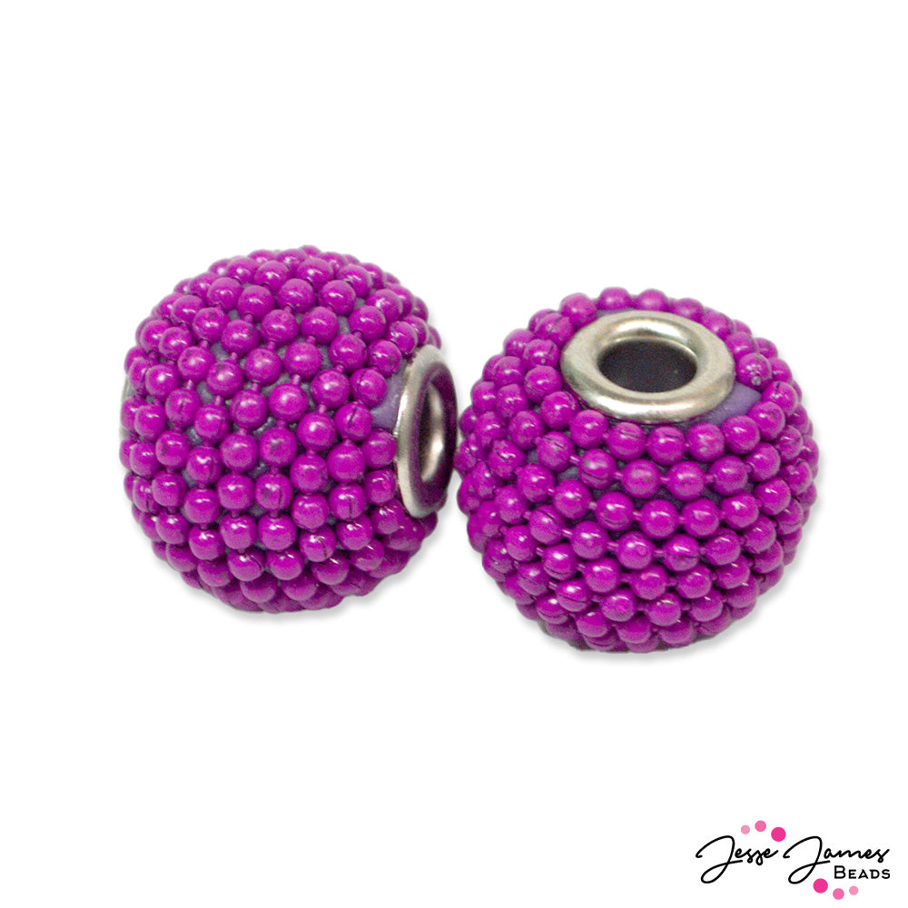 Pass the Mulberry sauce! This bold pair of beads is perfect for adding some rich color to any design project. Each bead measures 14mm round beads 3mm hole, perfect for stringing on cord, chain and more.