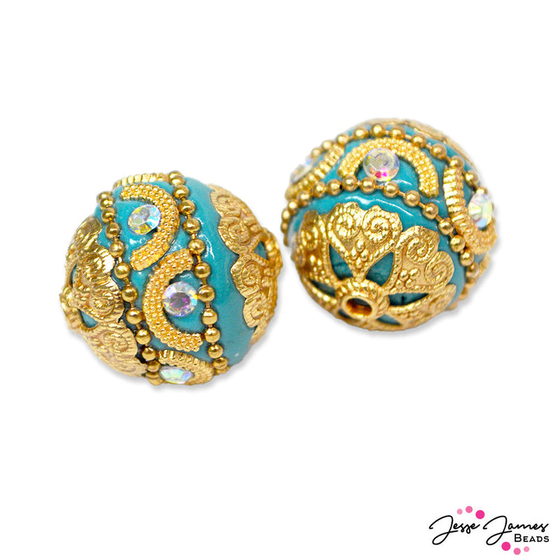 Add a touch of yule time happiness to your jewelry creations with this cool teal boho pair. Each bead measures 20x19.5mm, Hole: 2mm