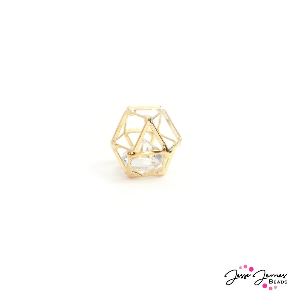 Caged Crystal Bead in Gold 12mm