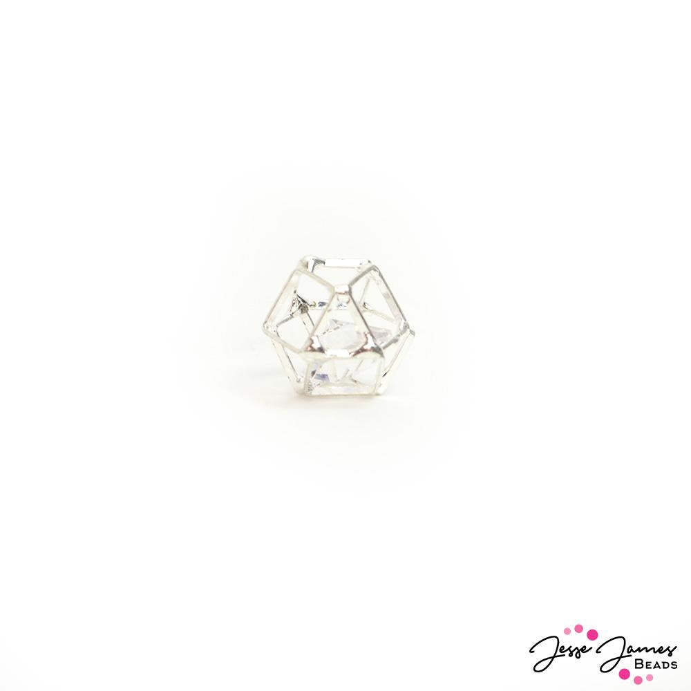 Caged Crystal Bead in Silver 12mm