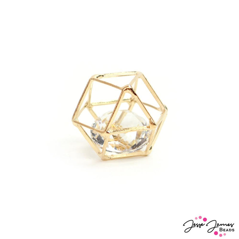 Caged Crystal Bead in Gold 20mm